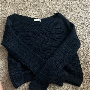 off the shoulder navy knit sweater hollister